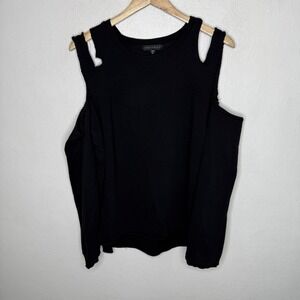 Sanctuary Black Cold‎ Shoulder Long Sleeve Distressed Sweater Women's Medium